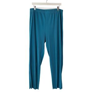 Venezia Vitale Teal Blue Accordion Pleated Elastic Waist Straight Leg Pants L